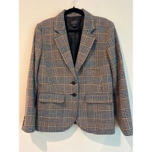 Pendleton Wool Plaid Blazer Women's 12 Tan Blue Tailored Academia Jacket